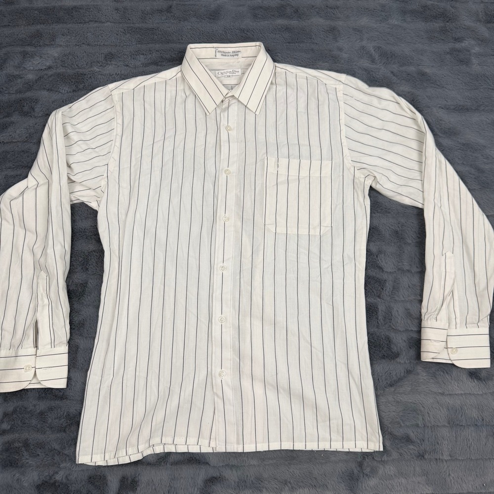 Christian Dior Jeune Homme White Pinstripe Button Down Shirt Vintage Size 18